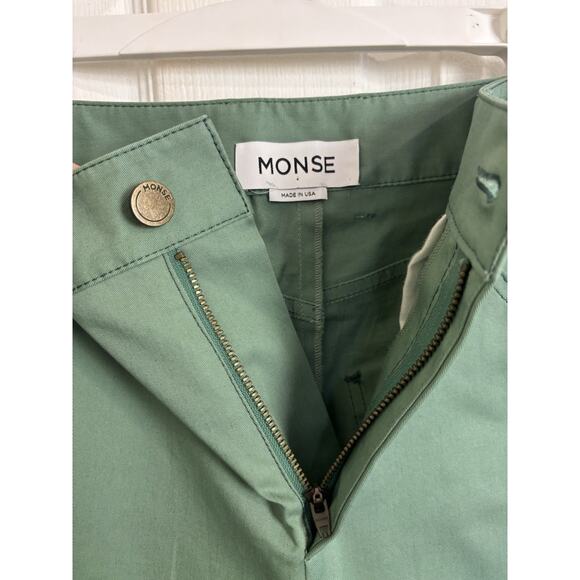 Monse Green Wide Leg High Rise Cropped Pants Size 2 Fringe Plaid Cuffed Abstract - Picture 3 of 7